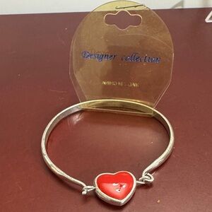 Child custom jewelry Silver tone Bracelet w/ Red Heart Charm Two sided Bracelet